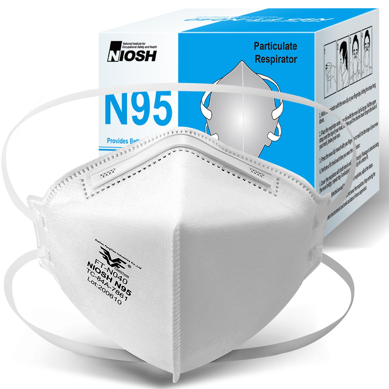 FOXFUN N95 Masks for Adults, 25 Pack NIOSH Approved Particulate Respirator, Universal Fit N95 Face Mask Comfortable