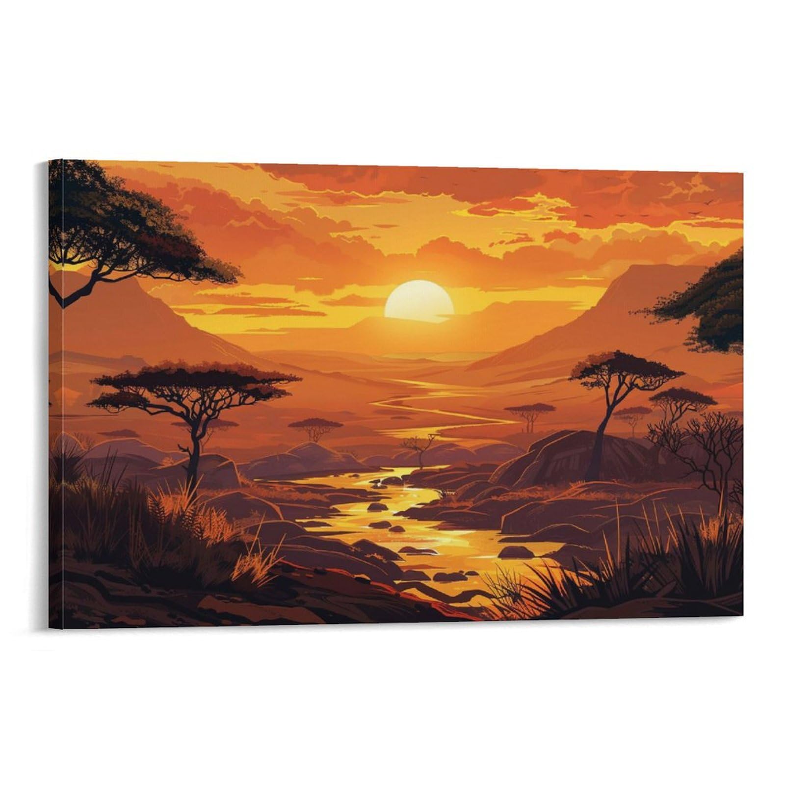 Amazon.co.jp: 絵画 アフリカのサバンナの夕日 アートパネル