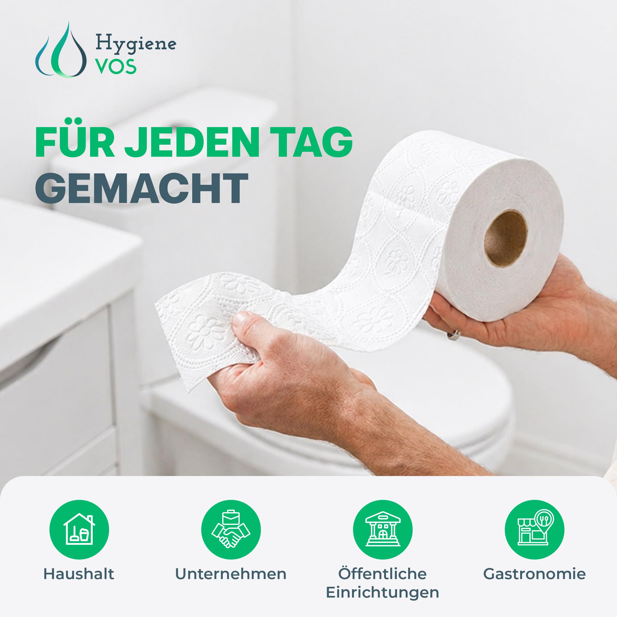 Hygiene VOS Toilettenpapier 3-lagig – 72 Rollen – Zellstoff aus Frischfasern – 250 Blatt pro Rolle – Weiß – Weich & reißfest – Großpackung für Haushalt & Gewerbe