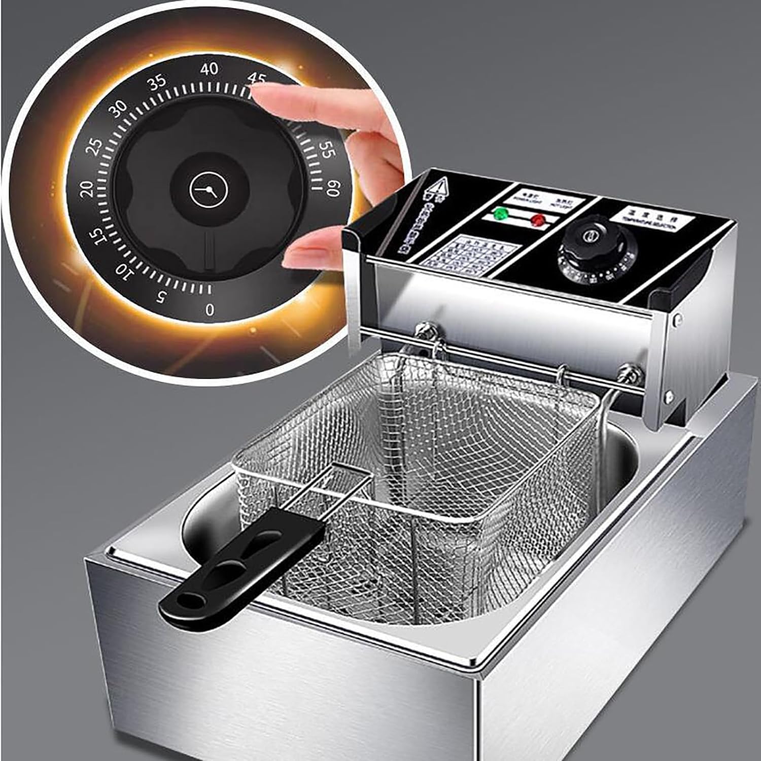 Friggitrice commerciale, friggitrice elettrica da banco per uso commerciale e domestico, friggitrice elettrica in acciaio inox spesso con cestelli e coperchi per cucina domestica e ristorante, frigg