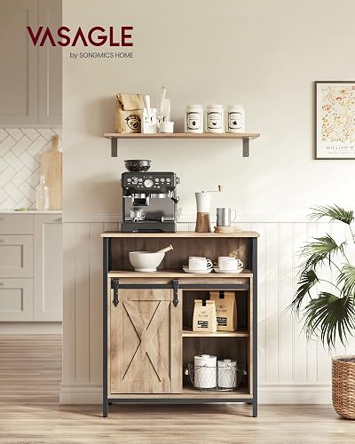 VASAGLE Meuble de Rangement, Buffet Cuisine, Commode, avec Porte Coulissante, 30 x 70 x 80 cm, Étagères Réglables, pour Salon, Marron Camel et Noir d'encre LSC089B50V1 - 2