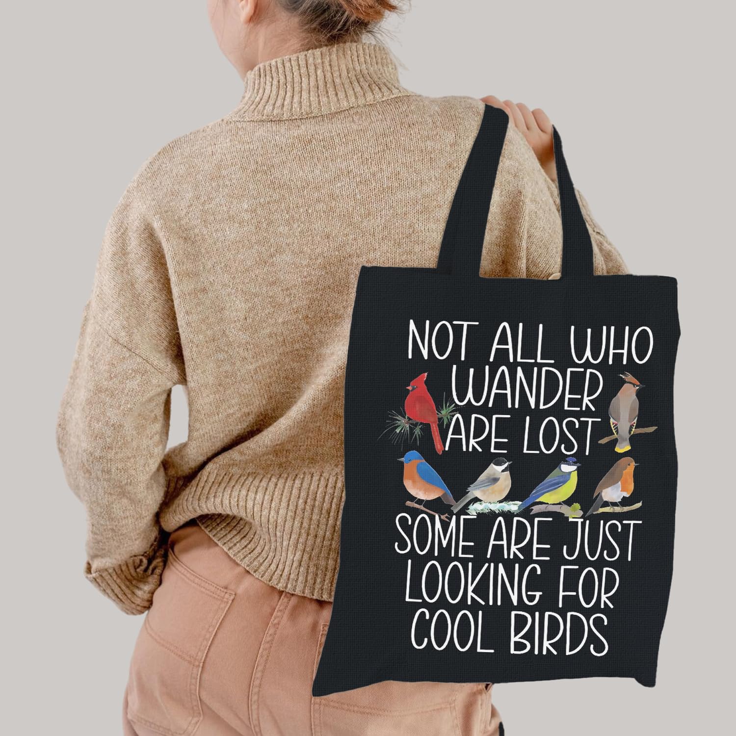Chicimln Bird Lover Watcher Gifts For Women Canvas Tote Bags,Easily Distracted by Birds Reusable Grocery Shopping Bags