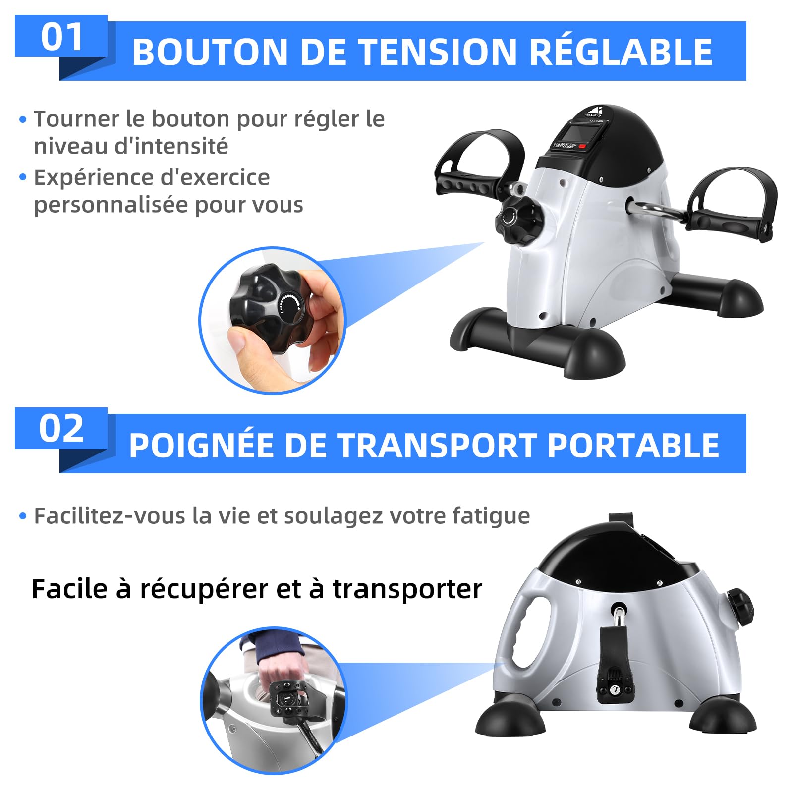 Mini Vélo d'Appartement - Pedalier d'appartements | Pratique Utiliser Pédaler, Résistance Réglable, Ecran LCD Appareil | pour Travailler Les Jambes et Les Bras