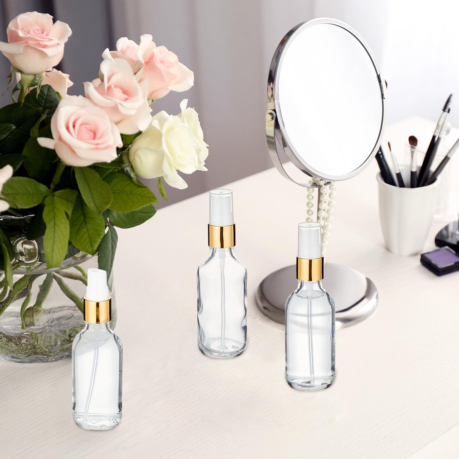 Tessco 20 sztuk szklanych butelek z rozpylaczem, pusty rozpylacz do perfum wielokrotnego napełniania, wielokrotnego użytku, mała, przezroczysta, drobna mgiełka do ciała podróżnego (przezroczysty, 56