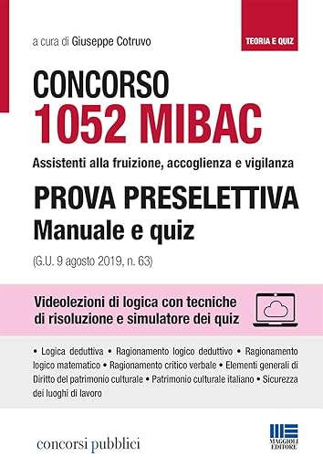 Concorso 1052 MIBAC assistenti alla fruizione, accoglienza e vigilanza. Prova preselettiva. Manuale e quiz