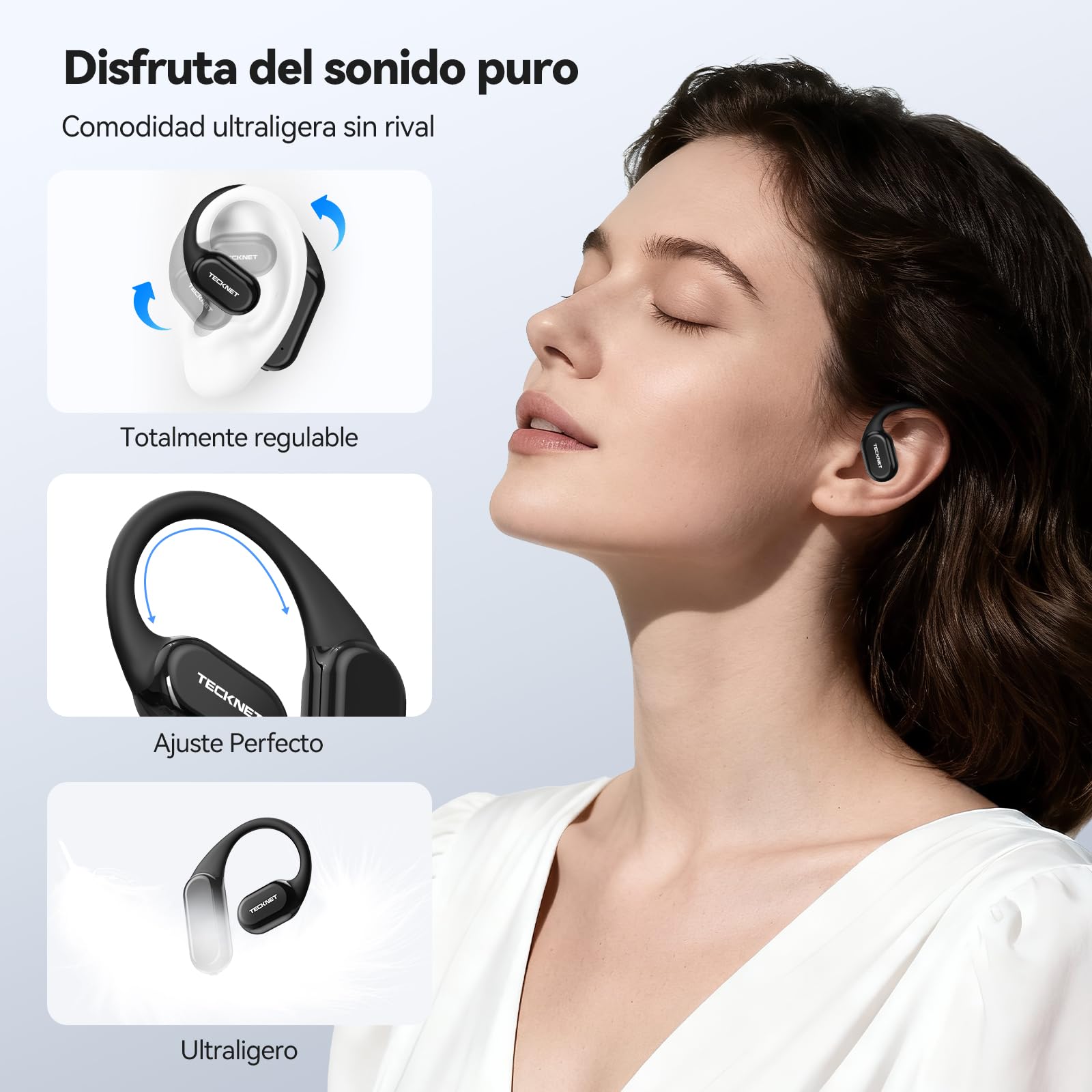 TECKNET Auriculares Conduccion Osea, Auriculares Inalambricos Bluetooth | 60H de Autonomía con Carga Rápida, Clasificación de Impermeabilidad IP68, Auriculares Inalambricos Deportivos Ligeros.