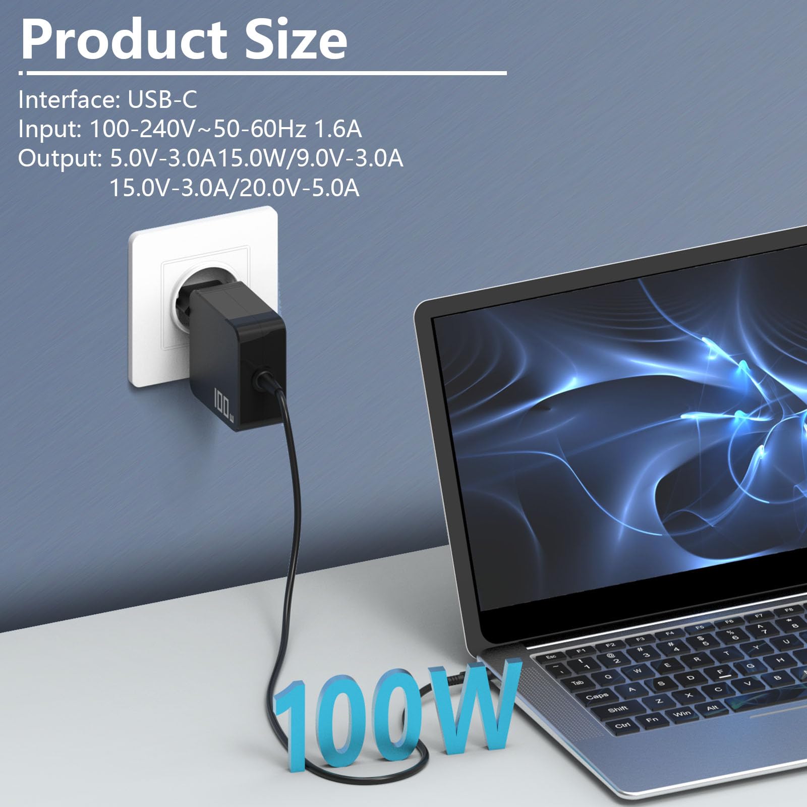 Hafiuege Caricabatterie 100W USB C – Alimentatore Universale per Notebook Compatibile con ASUS, HP, Lenovo, Acer, Samsung, Xiaomi, Huawei