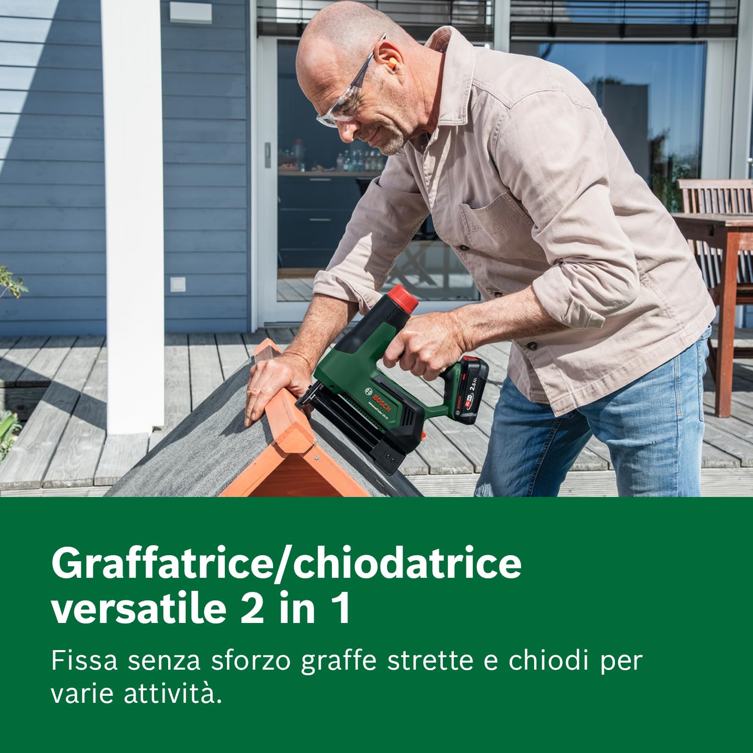 Bosch 18V System Graffatrice/Chiodatrice a batteria AdvancedTacker 18V-25 (Potente graffatura e chiodatura 2 in 1; incl. graffe, chiodi, accessorio distanziatore, cappuccio portafili)