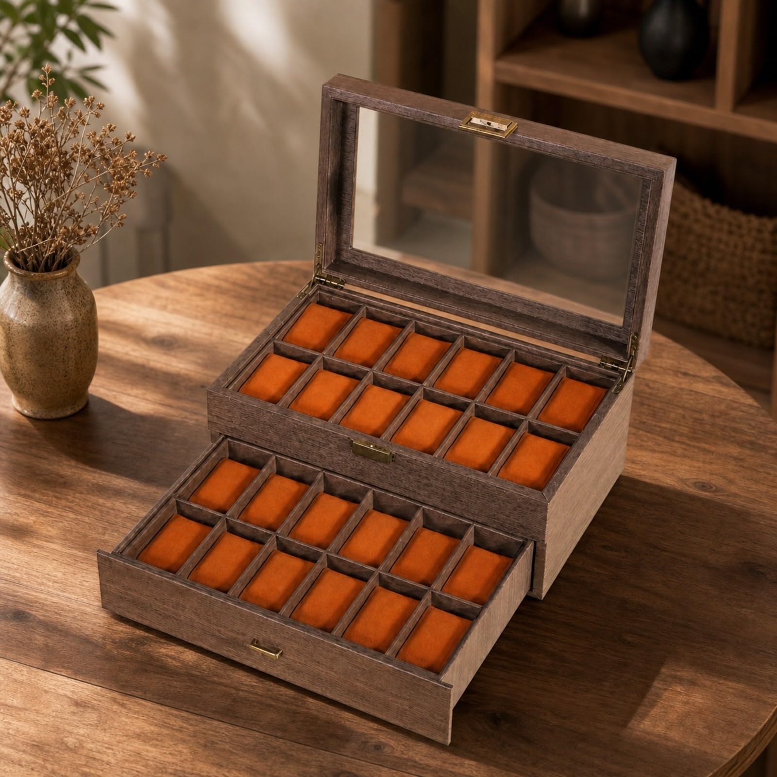 Milageto Estuche para Relojes con Cajón | Elegante, Práctico, Organizador Relojes con Ranuras, para Dormitorio, Coleccionistas, Hombres