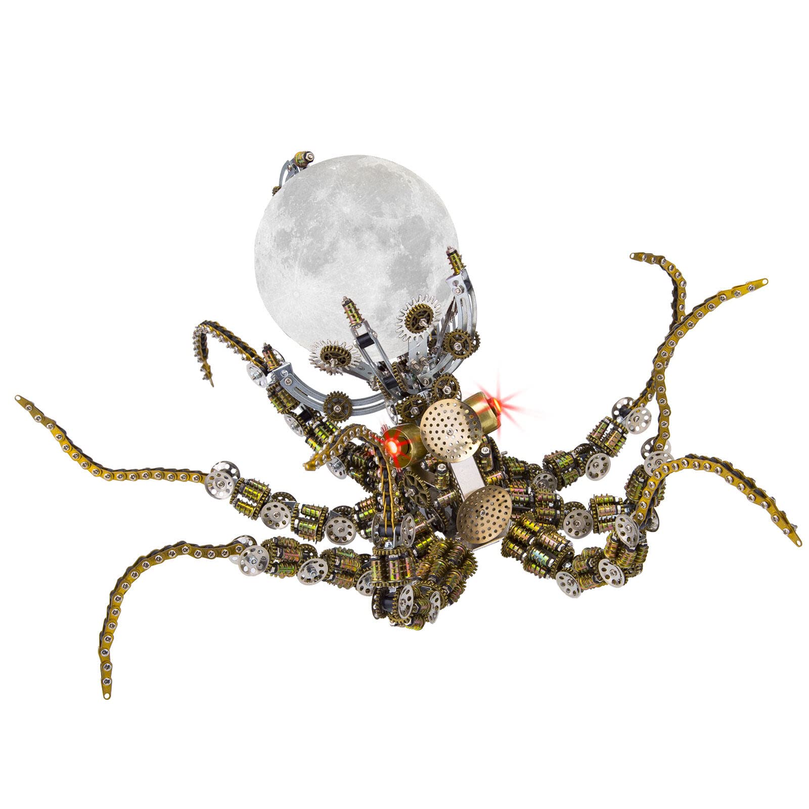 Joytopiaminds 3D Metal Puzzle for Adults, 2400+PCS DIY Assemble Steampunk Octopus Bracket & Moon Light Kit with 3-Color LED Light, Creative Decorations for Home or Office
