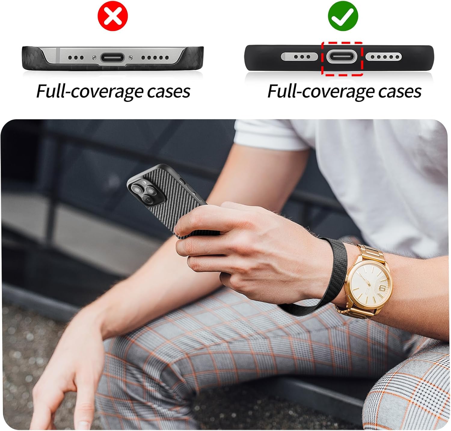 Carbon Fiber Phone Wrist Strap,Phone Chain Wristlet,Anti Theft Strap,Universal Mobile Device Chain Lanyard