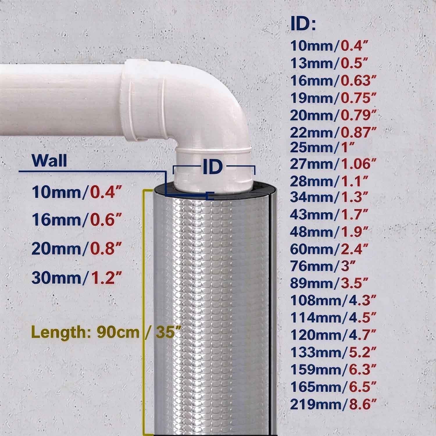 Schaumstoffrohr-Isolierung, ID 0,4–8,6 Zoll, Selbstklebendes Wickelschaumrohr Mit Aluminiumfolie, Hochisolierter Schlauch Für Warmwasserbereiter(Thickness20mm,ID219mm/8.6in)