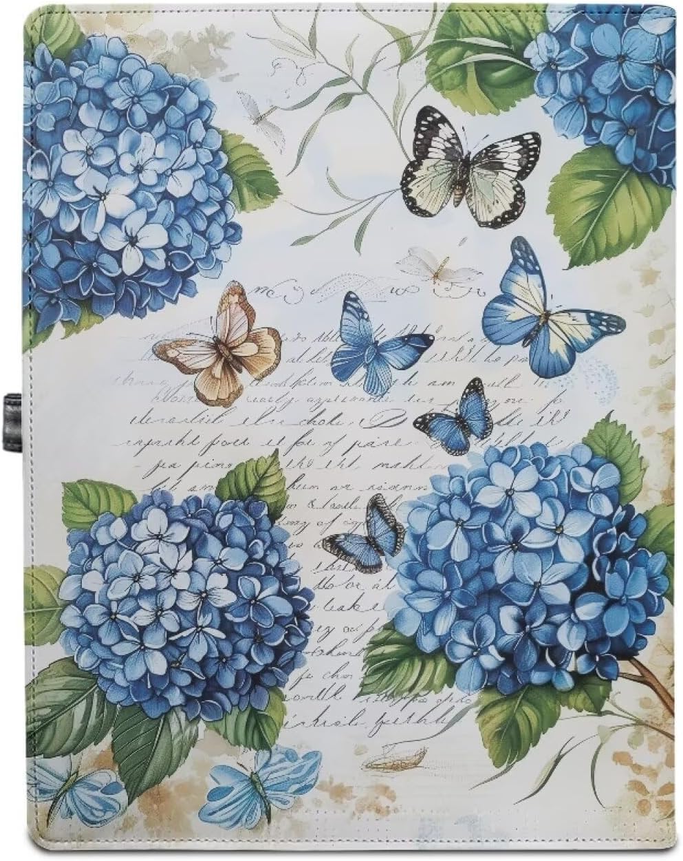 Leather Folder Portfolio Organizer, Print Document Planner Case Organizer Padded Padfolio Paperwork Holder Hydrangea Flower Butterfly Blue