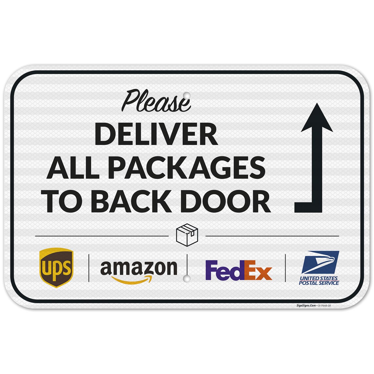 Package Delivery Sign, Delivery Instructions Please All Package to Back Door Sign, 12x18 Inches, 3M EGP Reflective .063 Aluminum, Fade Resistant, Made