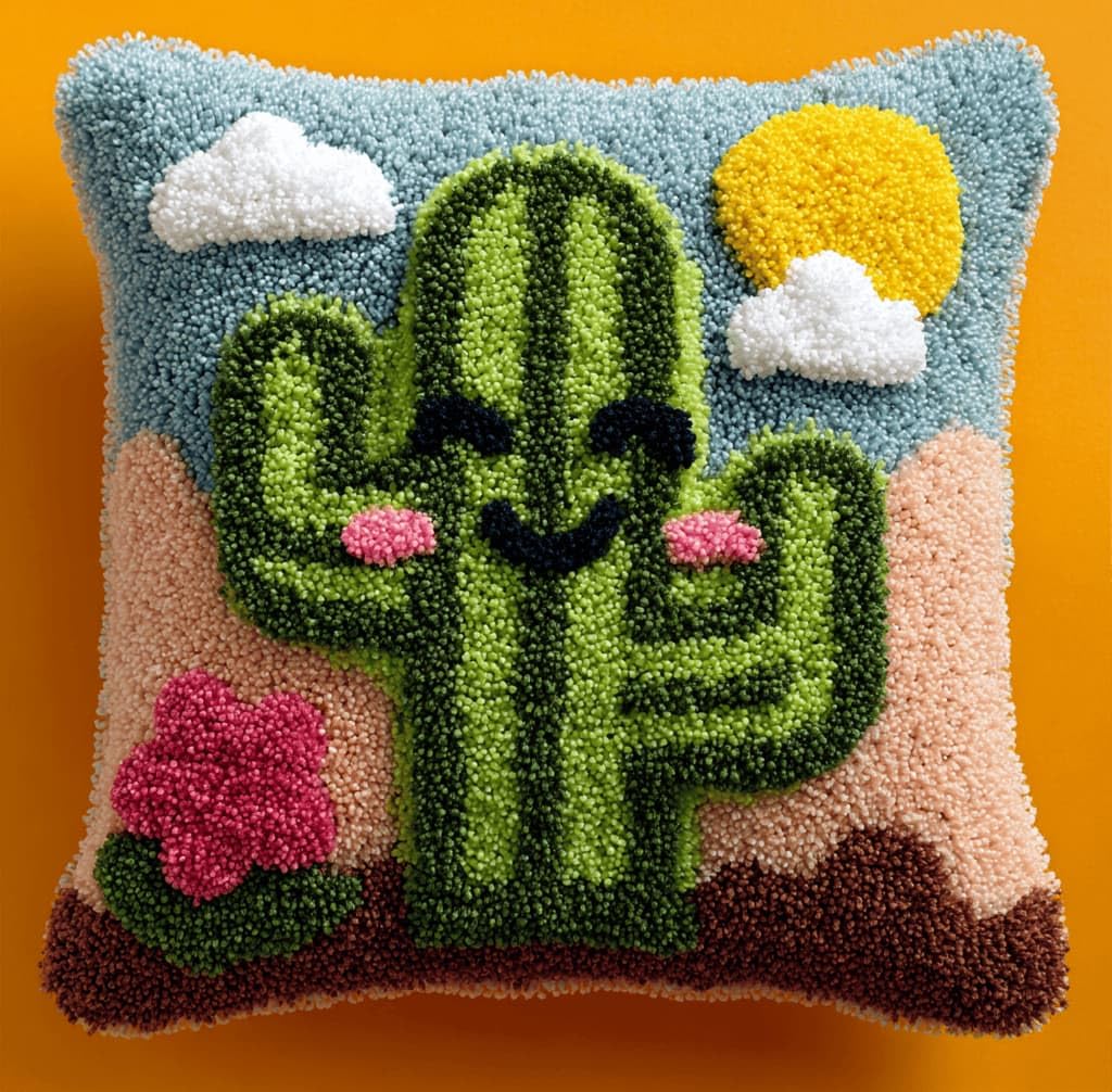 Kitquiver Latch Hook DIY Pillow Kit,Cactus Handmade Cushion Cover 43X43Cm