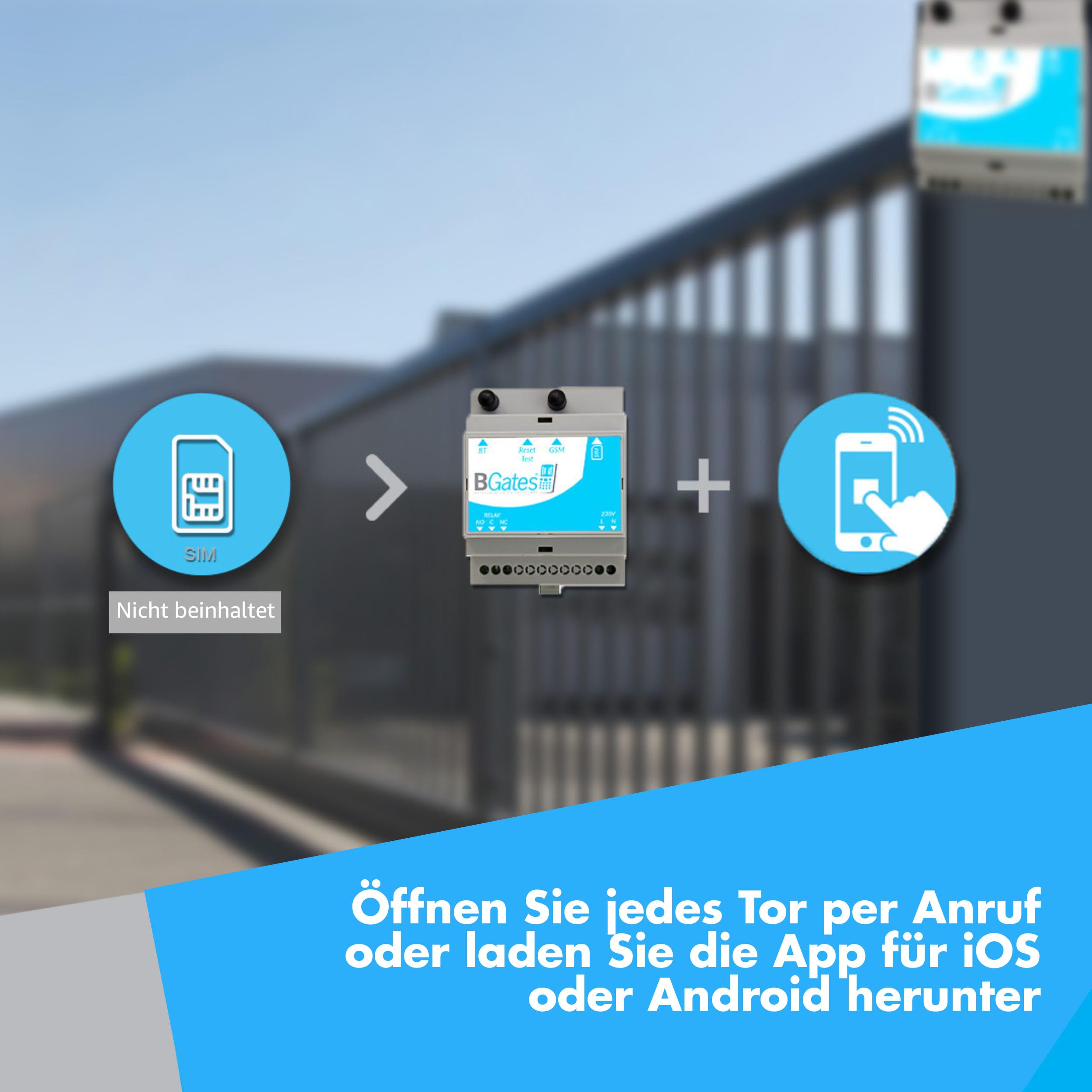 GSM Bluetooth BGates GT Garagentoröffner - Smart Toröffner für Zuhause und Büro - Funkfernbedienung Garagentor für Garagen, Tür, Heizung und Garten - per iOS/Android App, GSM oder Bluetooth