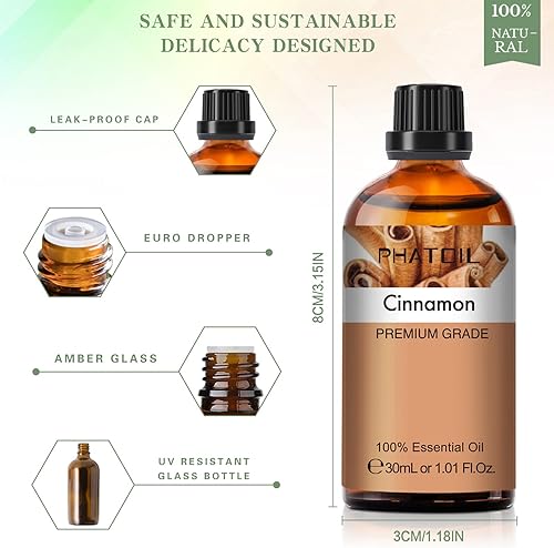 Miniatura 5 de Aceite esencial de canela, 1.01 onzas líquidas (1.0 fl oz), aceite esencial puro de PHATOIL para difusores de aromaterapia, humidificadores, ideal