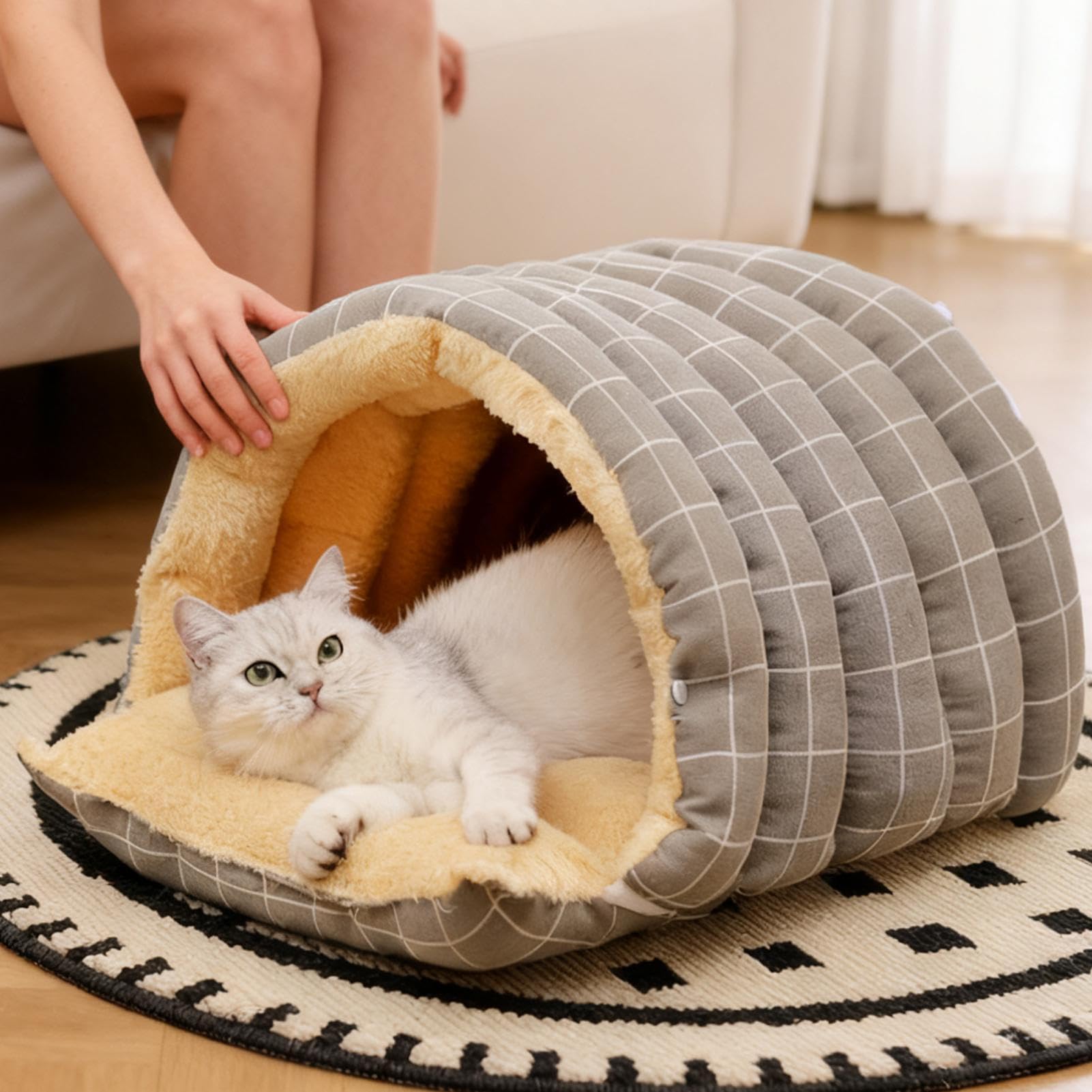 Cama para con Forma de Cueva | Casa Lavable Cálida Y Cómoda - Cueva para Mascotas con Diseño De Cúpula Semicerrada,para Cachorros, Y Mascotas Pequeñas, Rincón De Juego, Invierno, Navidad