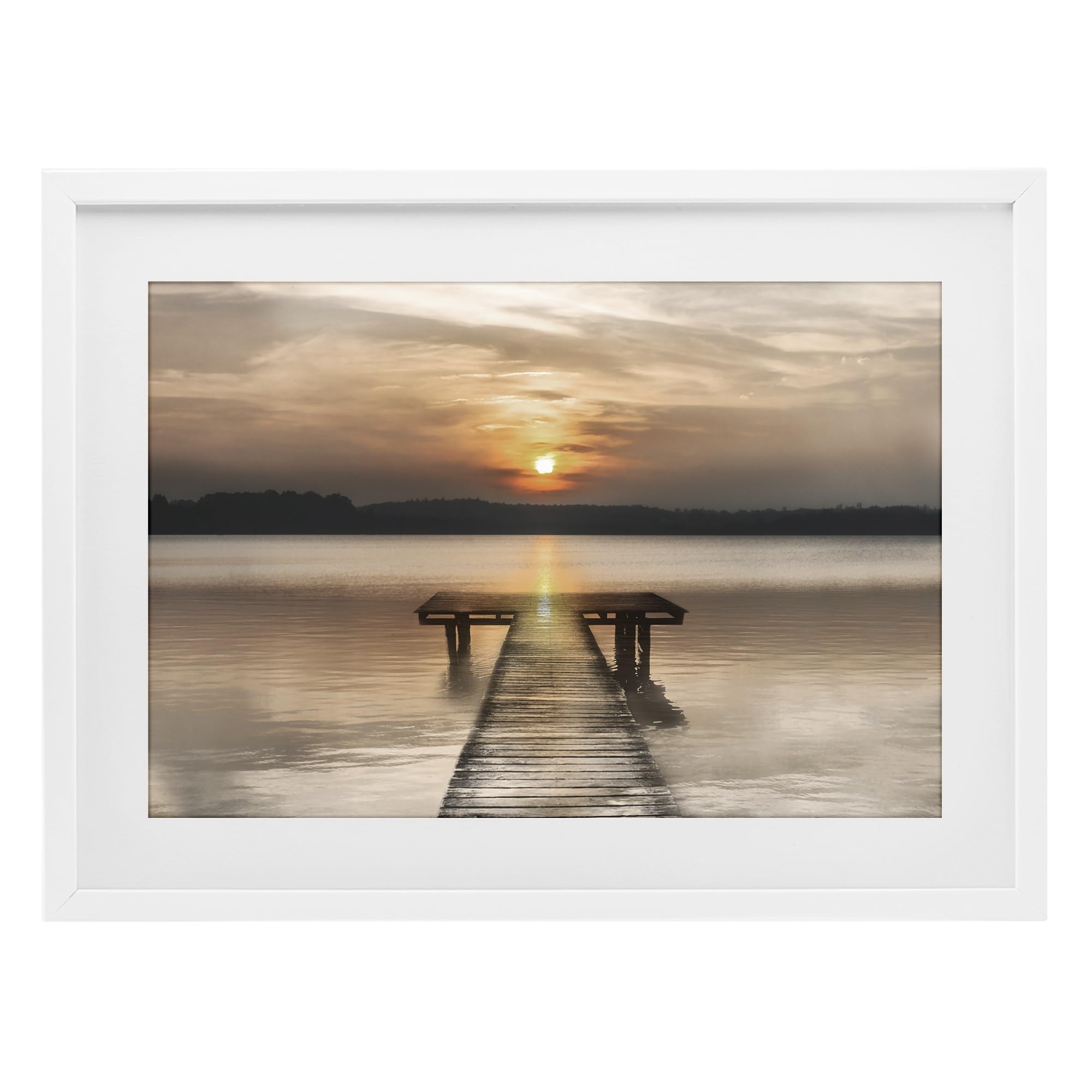 Stupell Industries Coastal White (Textured) 'Centric Reflective Sunrise'| Framed Print Under Glass