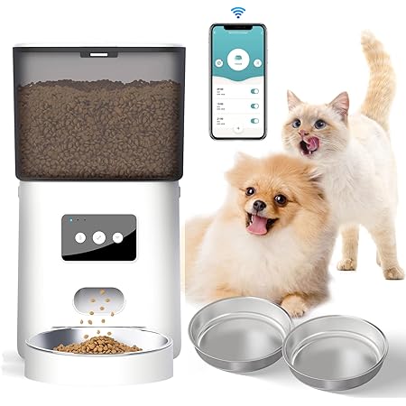 Amazon 自動給餌器 Wifi 留守番 6l大容量 犬猫用 交替用フードボウル付 自動餌やり器 手動給餌可 タイマー式 水洗い可 2way給電 遠隔操作 録音機能 ペットフード自動給餌器 餌詰まり防止機能付き オートフィーダー 自動えさやり器 Telec認証 Pse認証 日本語対応アプリ