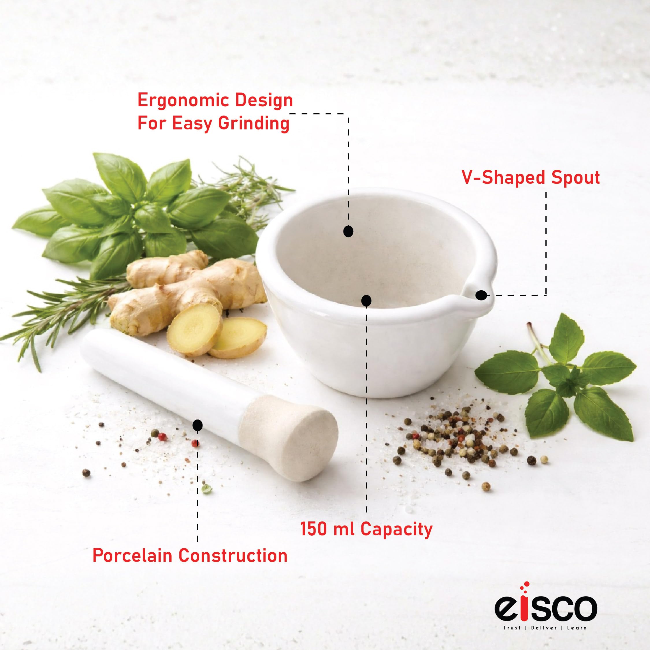EISCO Mortar & Pestle Set - Porcelain Grinding Bowl -5 EISCO Mortar & Pestle Set - Porcelain Grinding Bowl -5