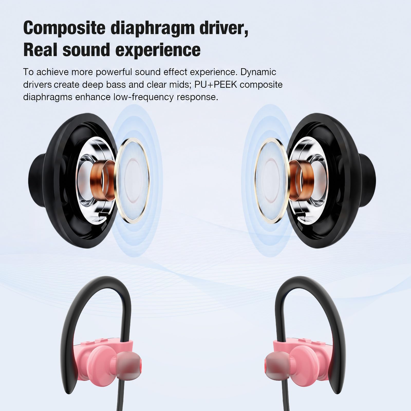 JOYWISE Cuffie Bluetooth, cuffie wireless 16 ore di riproduzione, auricolari wireless con microfono stereo, auricolari in-ear IPX7, impermeabili, cuffie sportive con isolamento acustico per corsa,