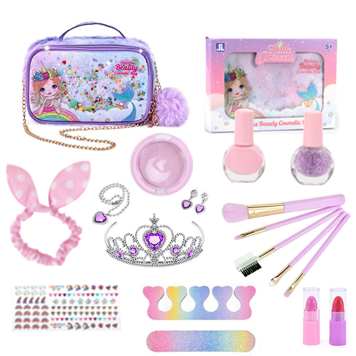 Jorunb Kids Makeup kit for Girl, Washable Makeup Set Toy with Real Cosmetic Case, Safe & Non-Toxic Kids Makeup Set, Pretend Play Makeup Beauty Set Birthday Toys Gift for 3-10 Years Old Kid