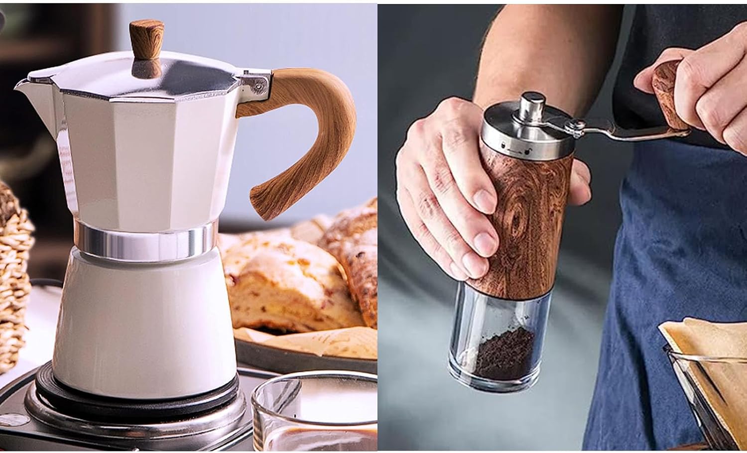 Moka Pot Stovetop Espresso Maker Coffee Grinder for Cappuccino or Latte