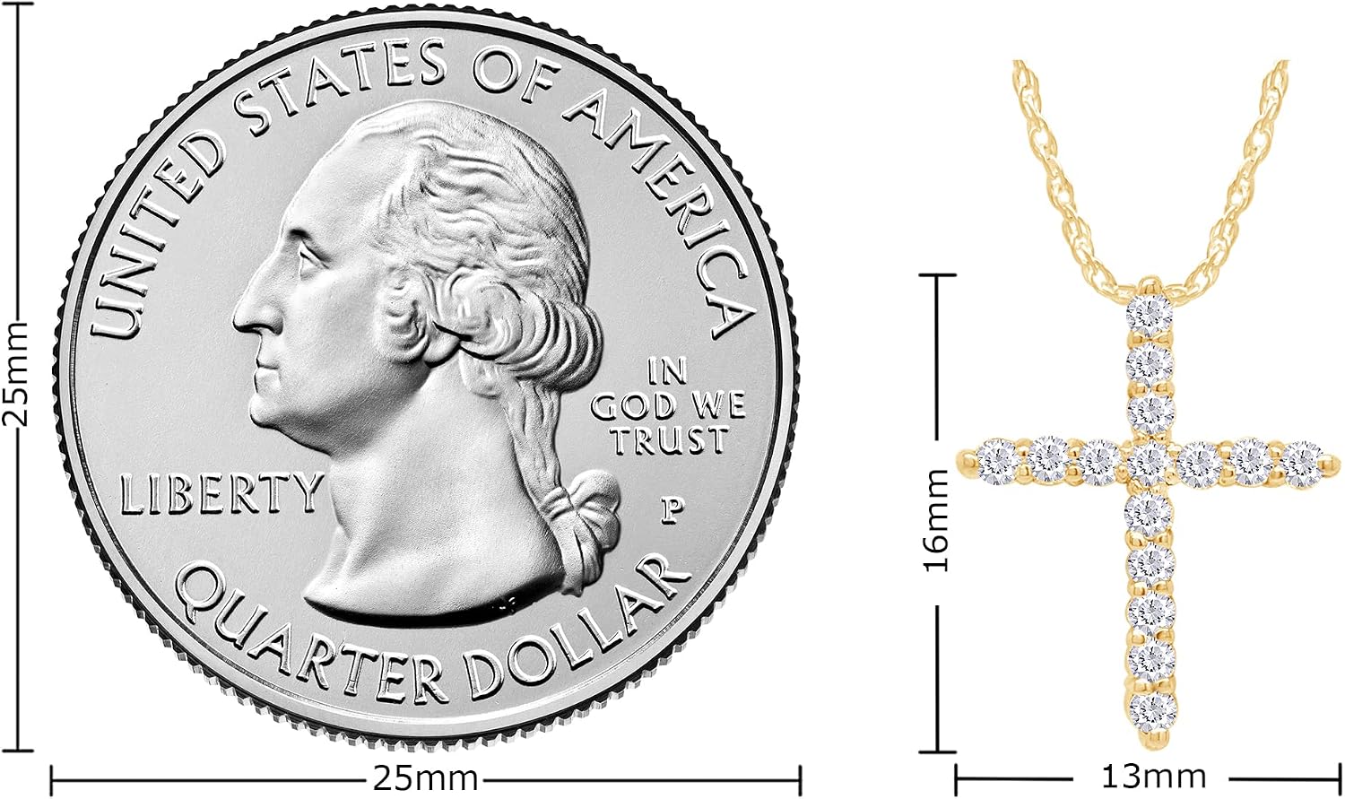 1/6-1/2 CT TW Lab Grown Floating Diamond Cross Necklace Pendant For Women With GH Color VS-SI Clarity Diamonds in 14k Gold Plated 925 Sterling Silver (0.15-0.50 Cttw) - Accompanied By A 18" Rope Chain