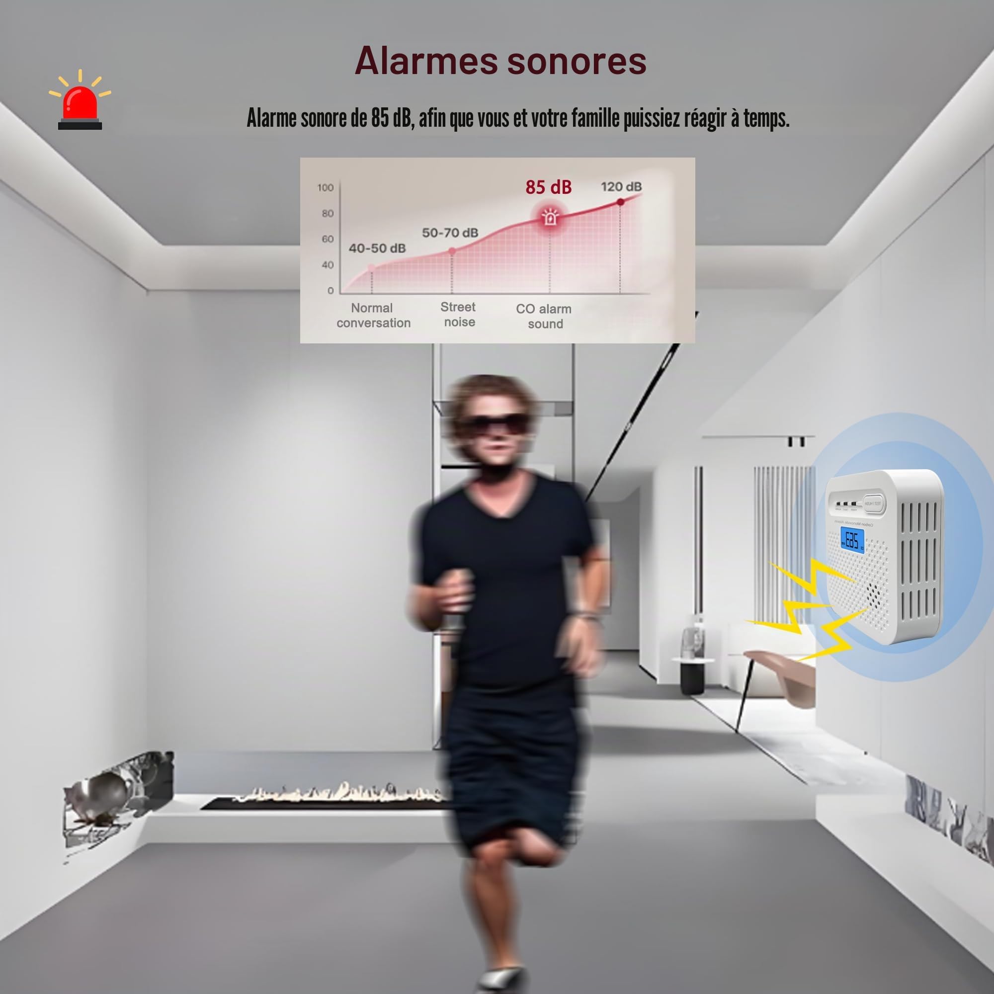 Détecteur de monoxyde de carbone intelligent, alarme de monoxyde de carbone WiFi pour la maison, surveillance à distance par app de détecteur d’alarme CO avec batterie de 10 ans, compatible Alexa.1PCS
