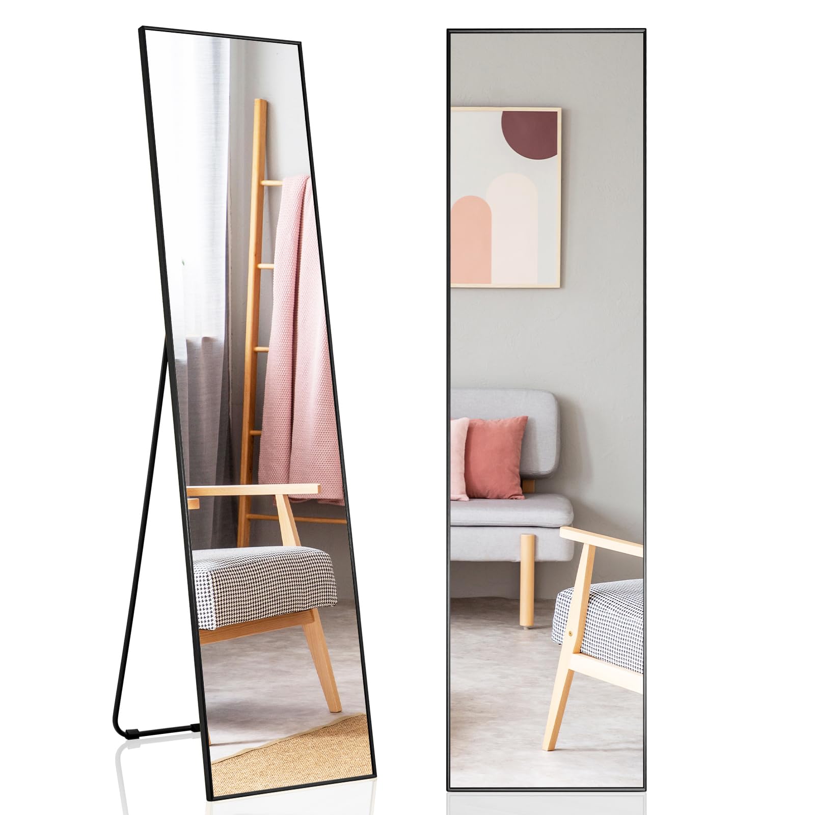 RELAX4LIFE Specchio indipendente 160×40cm, specchio a tutta lunghezza con vetro infrangibile e cornice in lega di alluminio, specchio da parete per soggiorno, camera da letto e guardaroba (nero)
