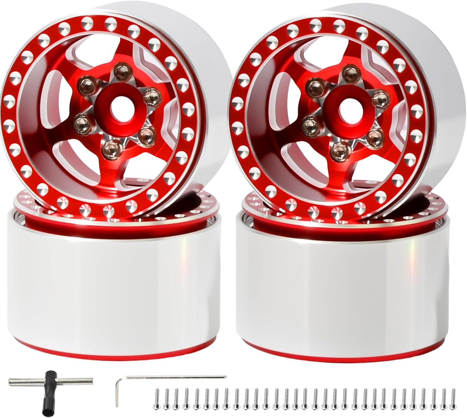 1.0 Beadlock Wheel Rim Set Aluminum Alloy RC Upgrade Part For Traxxas 1/18 TRX4M 1/24 Axial SCX24 FMS FCX24 Gladiator Bronco C10 JLU Deadbolt B17 RC Crawlers Upgrade Off-road(4Pcs/set)