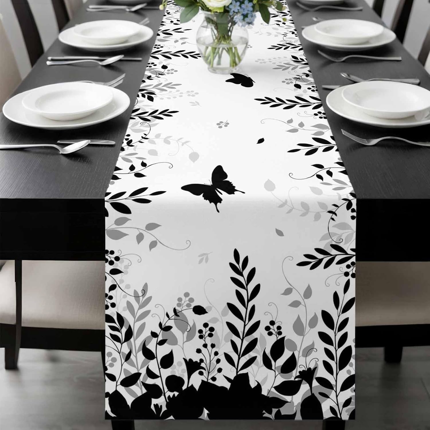 Amazon.com: Butterflies Table Runner 13x90 Inches Long Spring Black ...