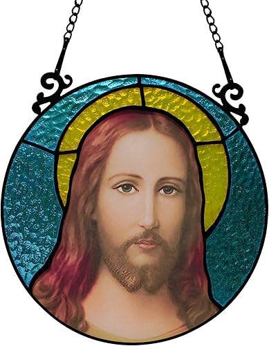 Miniatura 1 de BOXCASA Sagrado Corazón de Jesús, vitral, atrapasoles de cruz cristiana, decoración espiritual sagrada, regalos religiosos y regalos católicos para