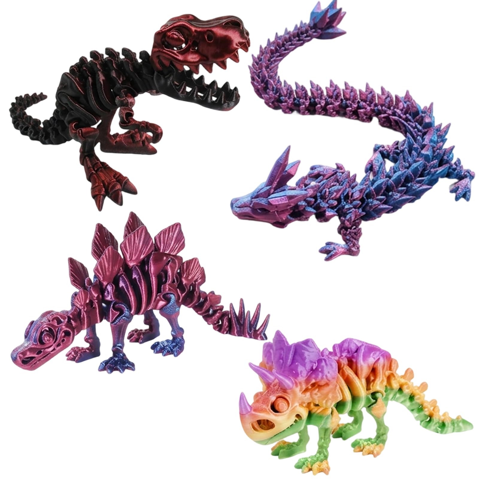 PRVCFZ 4 PCS 3D Printed Dinosaur, 3d Printed Dragon, Triceratops & More, Detailed and Colorful, Ideal for Home, Office Desk Decor and Dinosaur Enthusiasts