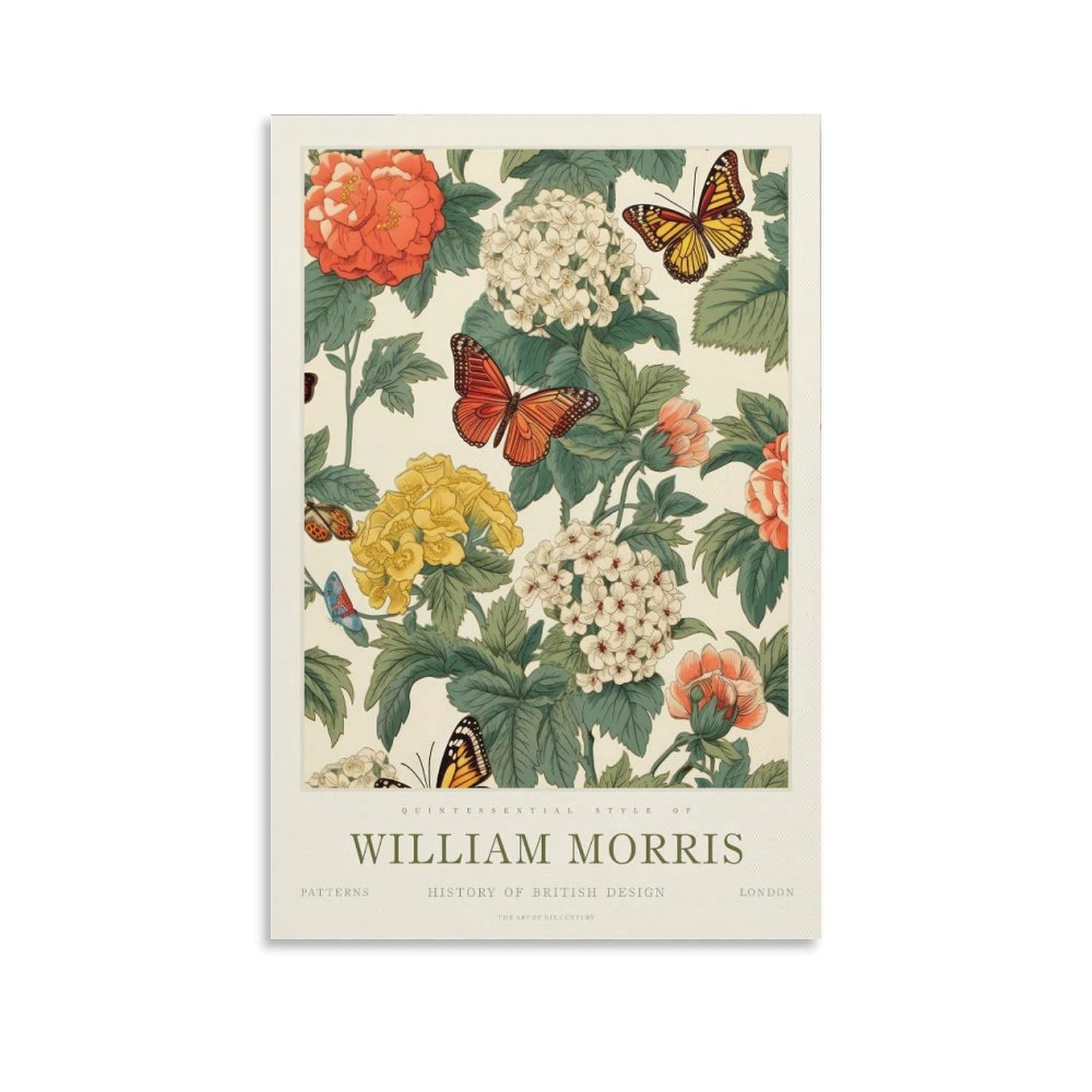 William Morris Vintage Butterfly Floral Plant Posters Prints For Room Aesthetic Canvas Wall Art Bedroom Decor 08x12inch(20x30cm)