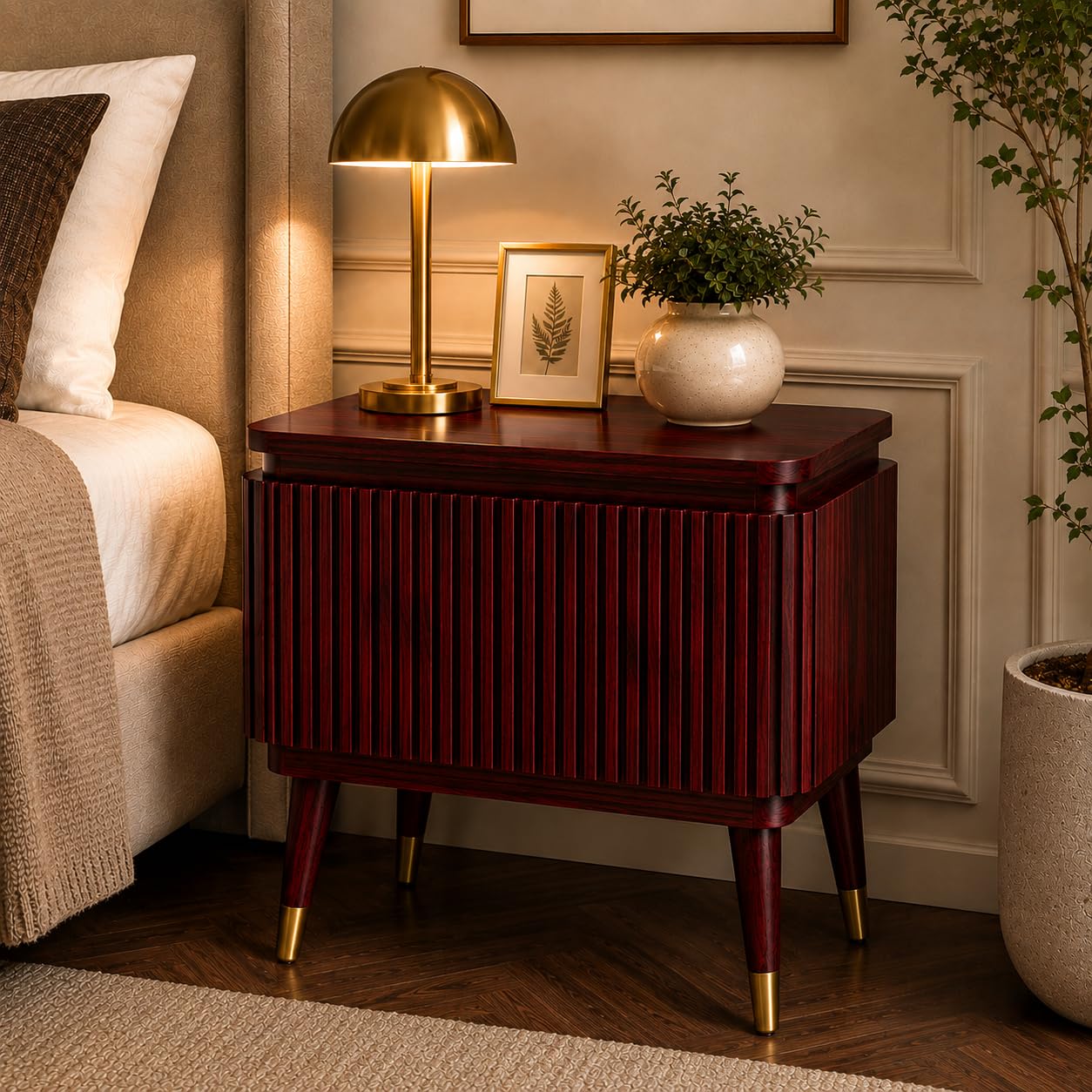 Solid Sheesham Wood Bedside Table for Bedroom | Wooden Bed Side Nightstand Lamp Table with Drawer Storage for Home & Hotels (Mshogany)-image-44
