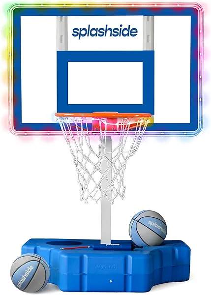 JoyBerri Pool Basketball Hoop – Poolside, Adjustable Height, and Rust-Resistant, with LED Lights, Premium Balls, Pump & Easy Setup | Water-Treated Basketball Hoop for Pool Play