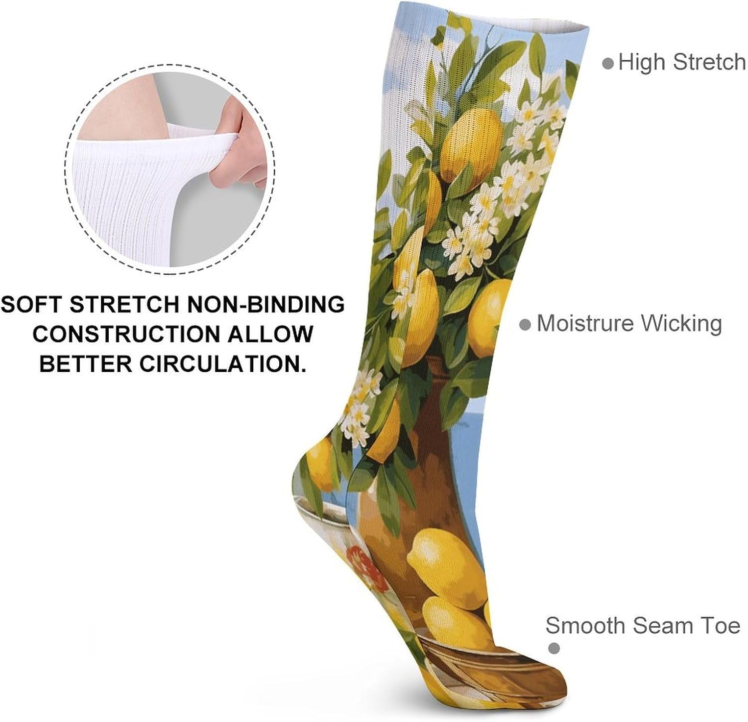 Lemon by The Window Crew Socks Casual Breathable Calf Socks | Cushion Running Athletic Socks Long Performance Breathable Sports Socks for Women Men