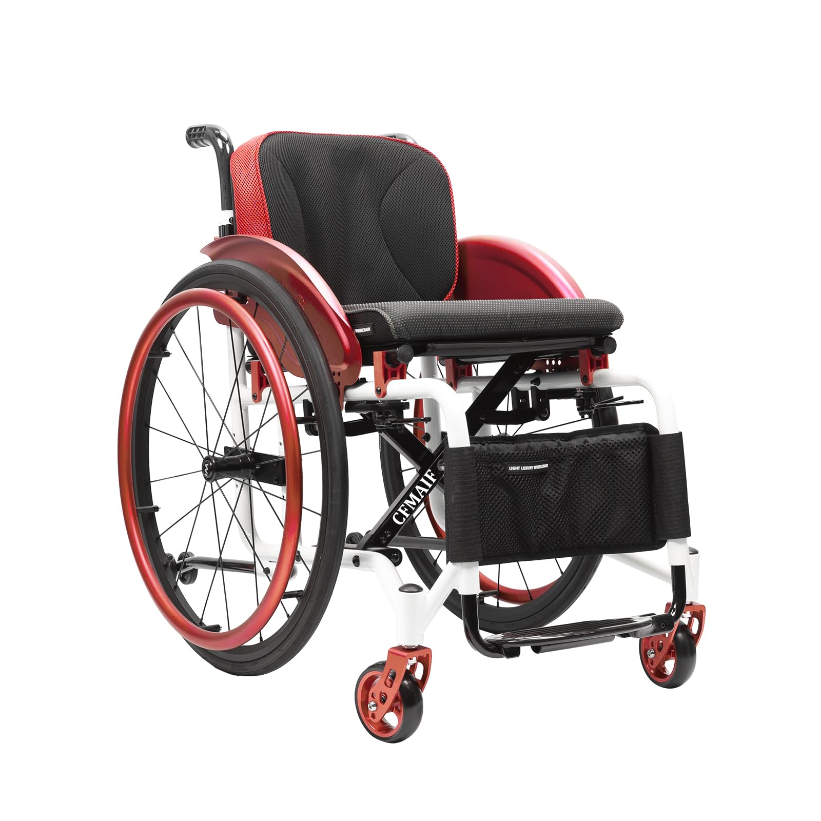 Składany sportowy wózek inwalidzki, lekkie, ręczne wózki inwalidzkie dla dorosłych, krzesła podróżne ze stopu aluminium, kompaktowy, rozmiar: 42 cm, kolor: czerwony