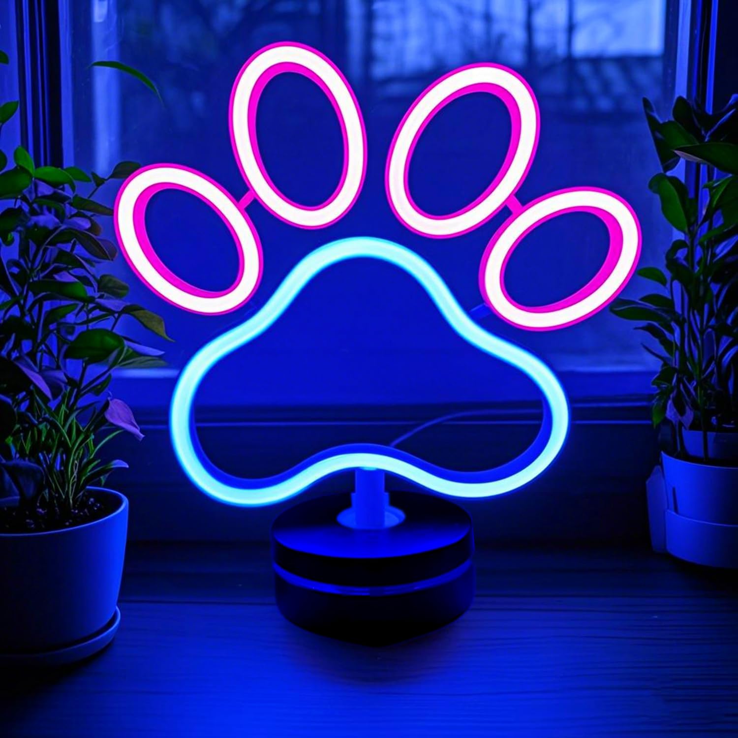 HFHungkeong Dog Paw Neon Sign Lamp with Standable Base and Touchable Switch, USB or 7 AA Battery Powered LED Custom Neon Dog Signs for Bedroom Wall and Room Decor, Man Cave Party, Birthday — image 1