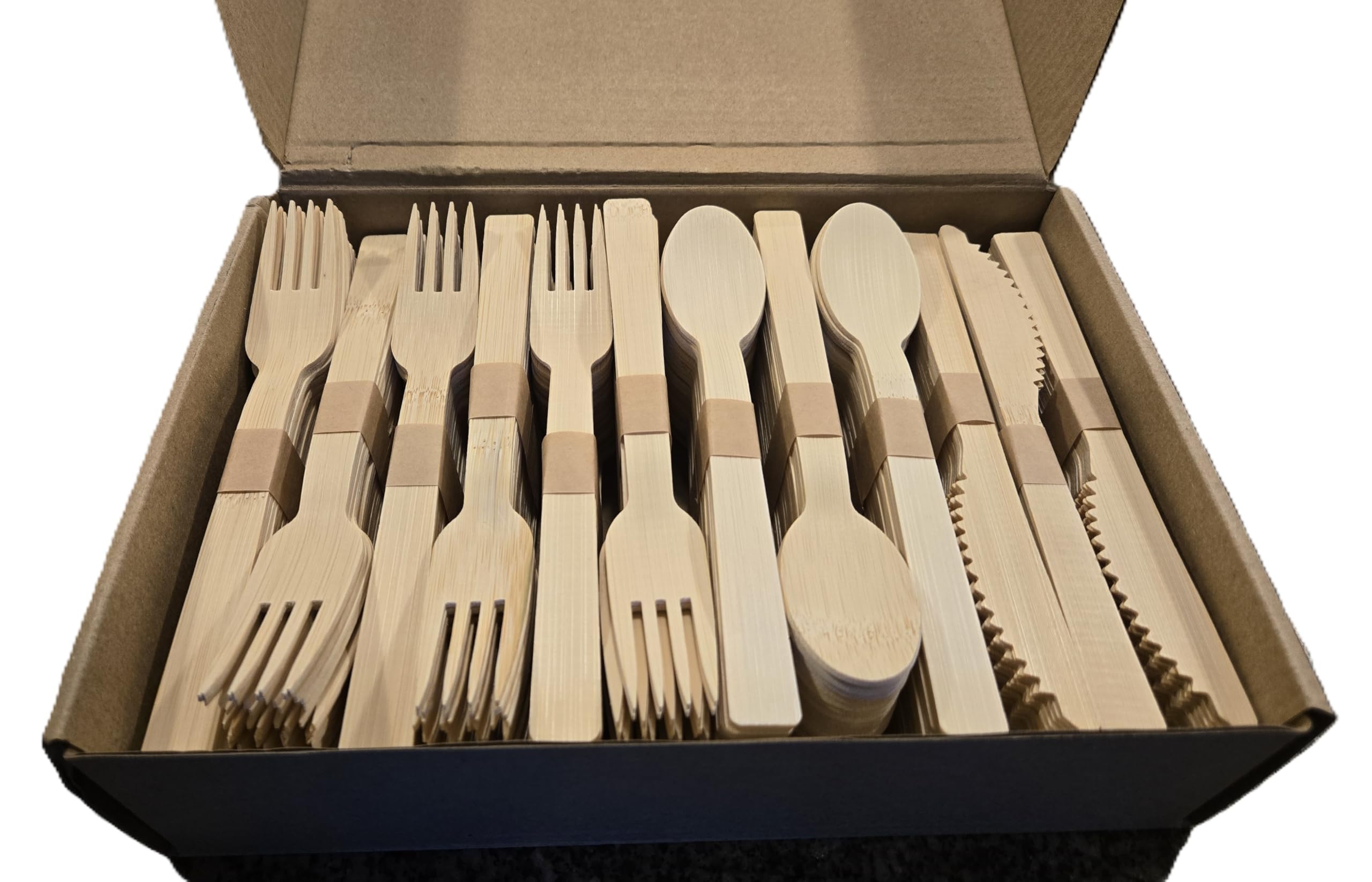 Bamboo Utensil Set, 300 Pieces, 150 Forks, 75 Knives, 75 Spoons, Disposable, biodegradeable, compostable