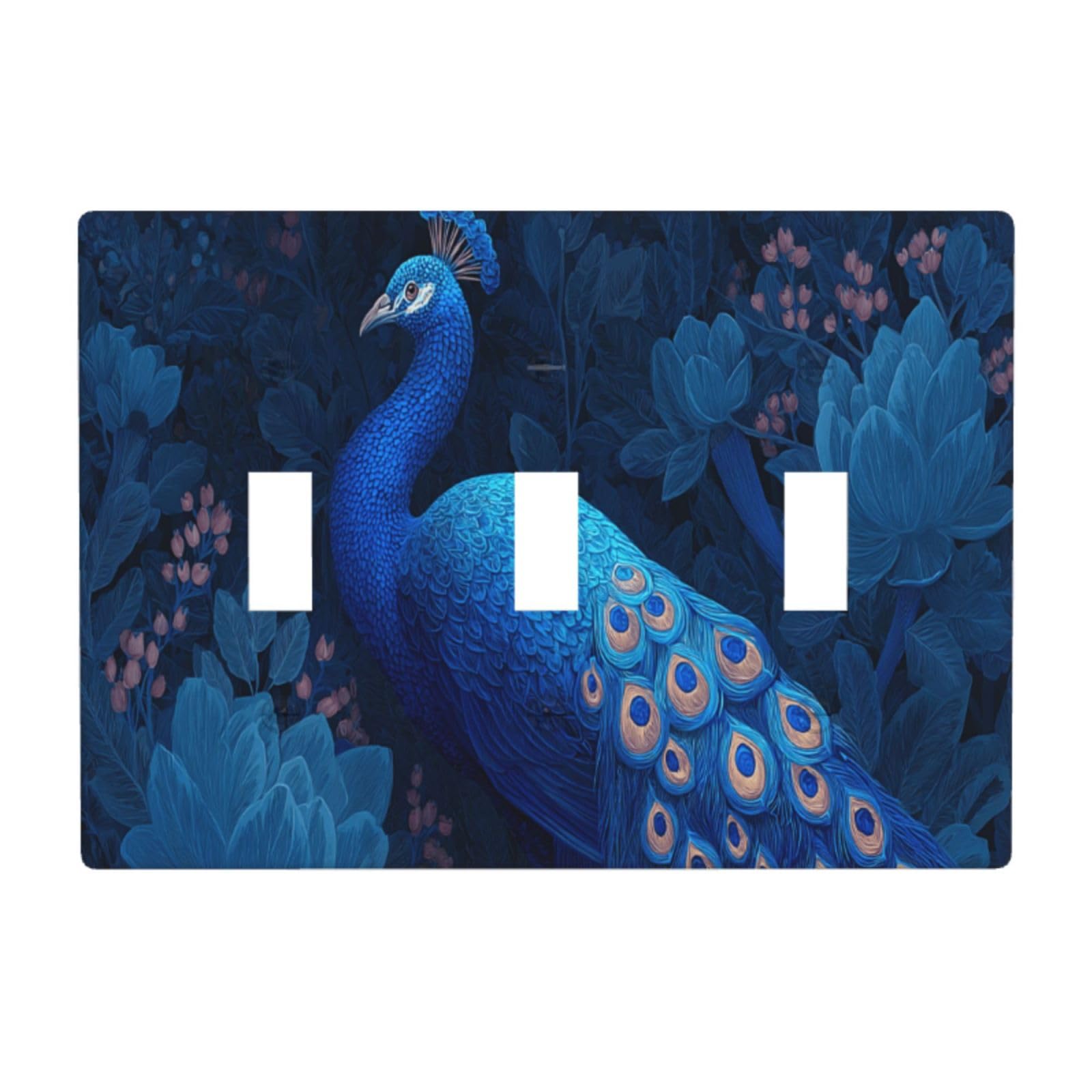 Deep Blue Peacock in A Forest Light Switch Covers 3 Gang Triple Toggle Wall Plate Switchplate Electrical Faceplate for Bathroom Kitchen Bedroom Decor