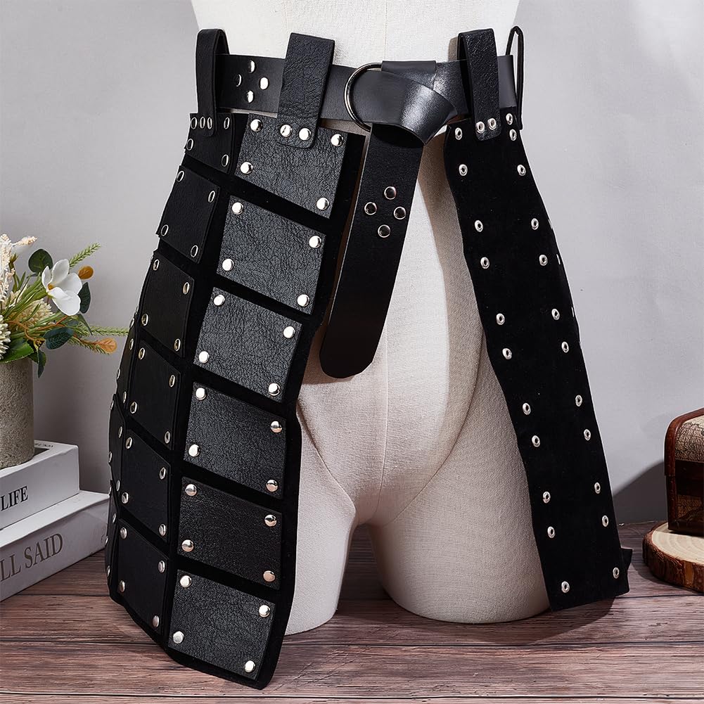 GORGECRAFT Armadura De Muslo Y Falda Vikinga De Cuero Sintético – Protector De Pierna Doble Cara Con Cinturón Ajustable, Para Halloween Y LARP (Negro)