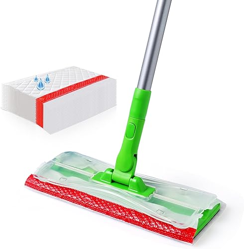 Eyliden Trapeadores para limpieza de suelos, fregona con 24 repuestos, almohadillas húmedas desechables para limpiador de suelos multisuperficie,