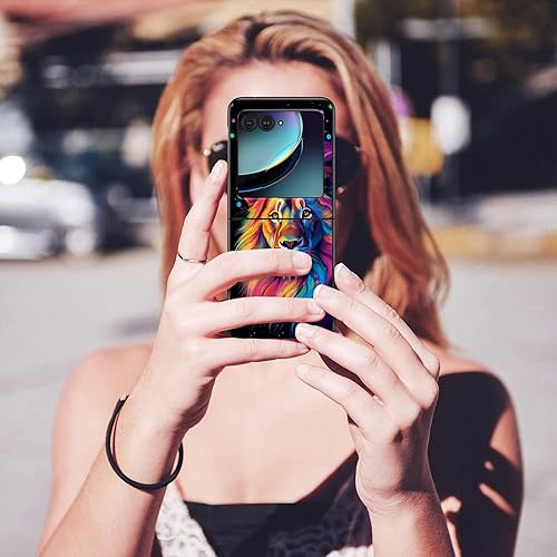 Vista 210 de Funda para Motorola Moto Razr Plus 2023 con protección de pantalla, cubierta trasera de policarbonato duro delgada y ultrafina con patrón de estante