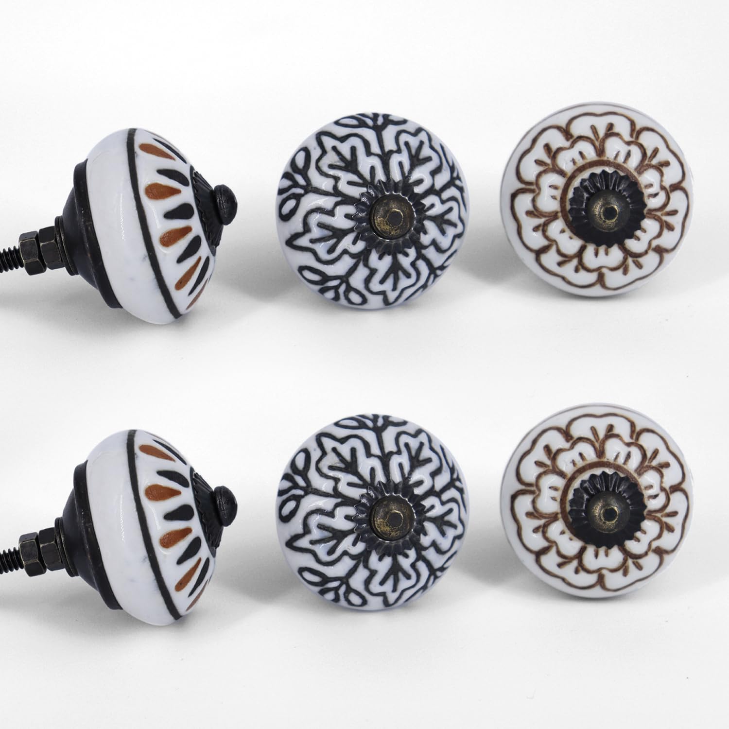 owlKraft Handmade White Ceramic Stone Cabinet Knobs, Vintage Decorative Drawer Pulls for Trendy Cabinets, Modern Dressers & Cupboards, Knobs for