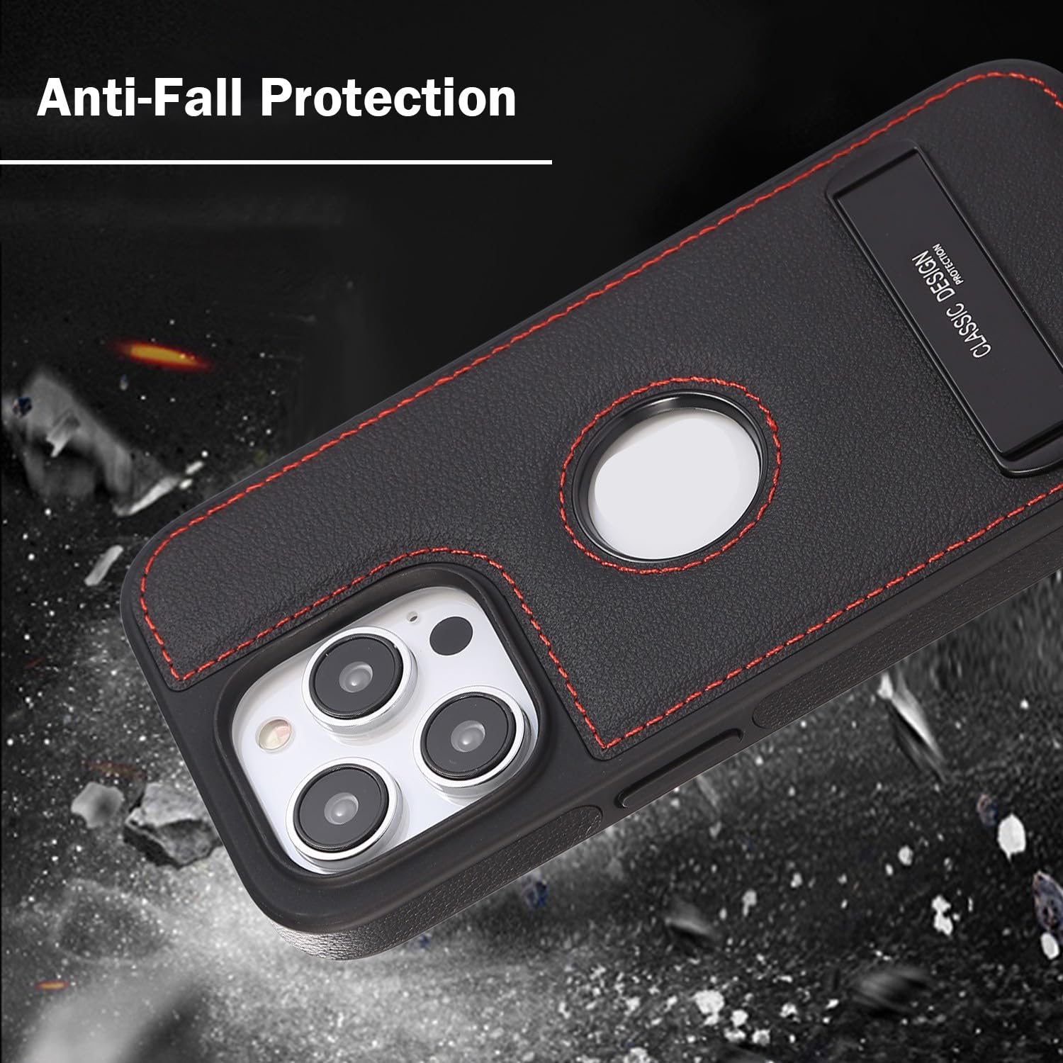 Etui z podstawką do iPhone'a 15 Pro Max/15 Pro/15 Plus/15, widok logo, wysokiej jakości biznesowe, wąskie, etui ochronne z prawdziwej skóry, brązowy, 15ProMax