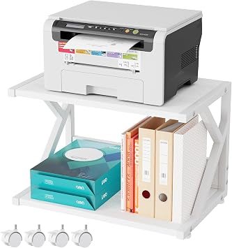 aboxoo Desktop Printer Stand with 2 Tier Wood Storage Shelves,Under Desk Printer Table,Multi-Purpose Home Office Desk Organizer for Fax Machine, Scanner White