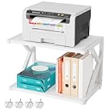 aboxoo Desktop Printer Stand with 2 Tier Wood Storage Shelves,Under Desk Printer Table,Multi-Purpose Home Office Desk Organizer for Fax Machine, Scanner (White)